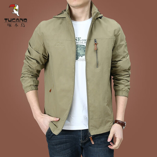 Woodpecker Jacket Men's Men's Spring y Autumn Men's American Windbreaker Windbreaker Windbreaker Men's Autumn Sports Chaqueta Khaki 9898 más Velvet Khaki 9898 más Velvet XL