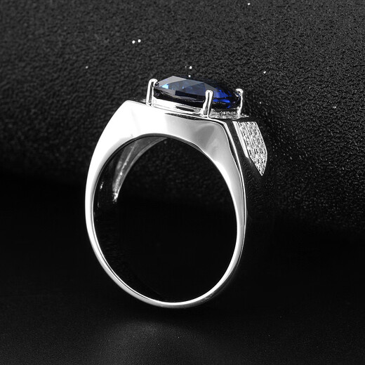 Pu Lian square tanzanite sapphire ring men's 925 sterling silver gold-plated inlaid colored gemstone ring trendy personality No. 14-54mm