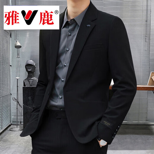 Yalu suit men's high-end customized casual formal wear spring and autumn new business small suit men's wedding dress black suit + trousers XL/52 pants (32) recommended 121-140Jin Jin equals 0.5 kg
