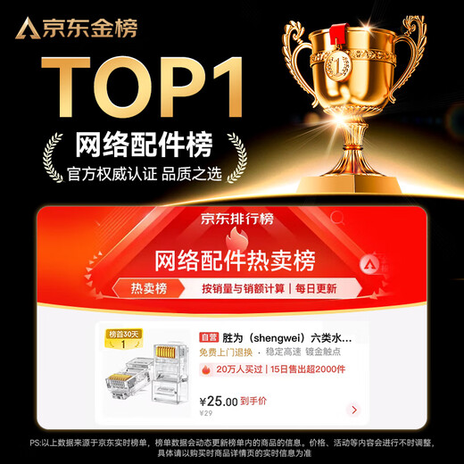 Shengwei Category 6 crystal head Category 6 Gigabit network cable connector RJ45 engineering grade computer network cable connector Cat6 crystal head gold-plated 100 pieces CRJ6100E