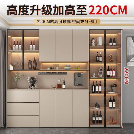 凯蒂奥实木餐边柜靠墙多功能一体柜餐厅厨房收纳柜加高酒柜 灰色+白色 送货入户包安装 款式12240*40*220