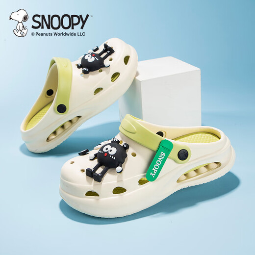 SNOOPY史努比童鞋儿童洞洞鞋男童宝宝户外防滑耐磨凉拖鞋中大童沙滩鞋女 白绿 37 -38 码适合脚长23.0-23.7cm