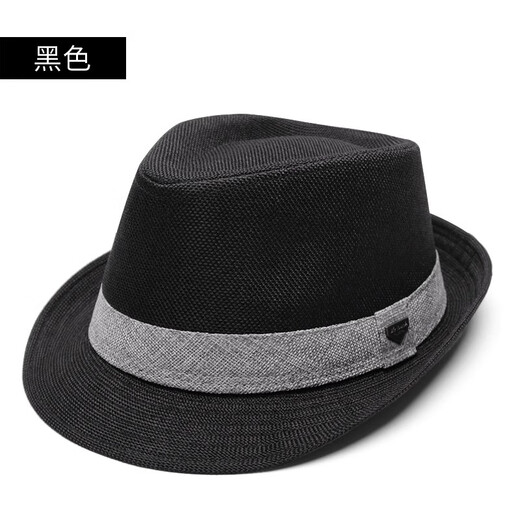 KFEI light luxury travel and vacation top hat casual style British gentleman hat men's summer linen retro large size jazz hat black M size (54-56cm)