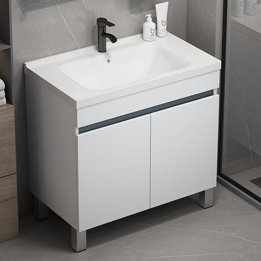 DAFIFY floor-standing bathroom cabinet ceramic integrated basin honeycomb aluminum wash basin cabinet combination bathroom wash basin balcony wash basin F838 white door 90cm