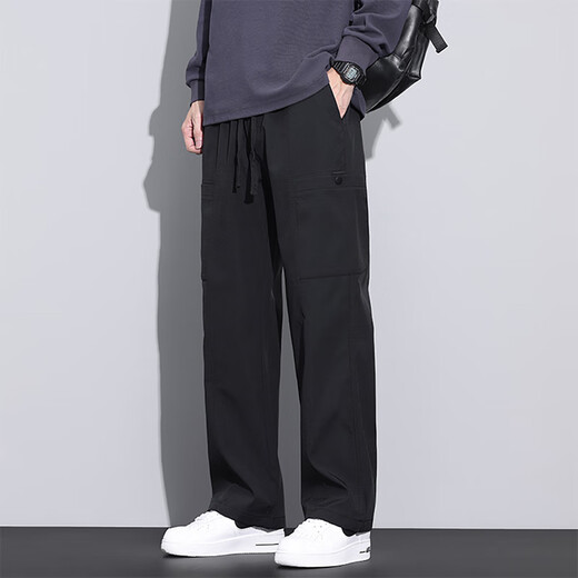 Pantalon occasionnel de pic pour hommes Été américain pantalon de travail à la tendance à la patte pour hommes pantalon masculin décontracté en vrac 9856 kaki + 9856 noir M