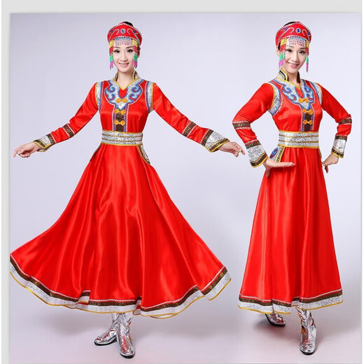 Yinxin Mongolian costume women's performance clothing new ethnic minority Mongolian dance stage performance clothing large swing skirt blue short XL