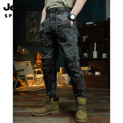 Jeep (Jeep) Pantalones de camuflaje informal de alta gama estadounidense de camuflaje Hombres de moda HOLTY Pantalones de trabajo suelto de primavera y verano Pantalones elásticos al aire libre Khaki (679 verano) delgada 38 (185-200Jin [Jin equivale a 0.5 kg])