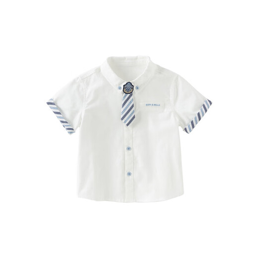 DAVE&BELLA boys' short-sleeved shirt summer new style children's white shirt pure cotton children's clothes fashionable baby boy top white ready stock 140 cm (recommended height 130-140cm)