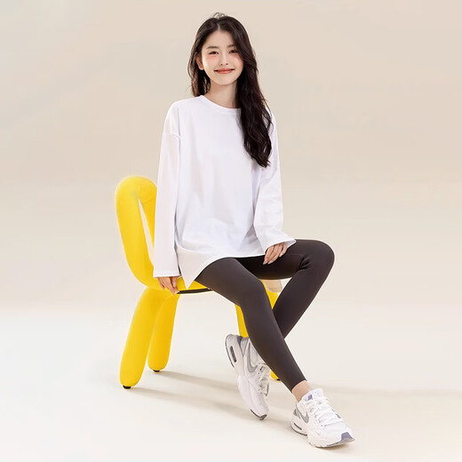 Bieyu mid-length long-sleeved t-shirt for women spring and autumn loose butt-covering top white slit bottoming shirt white M