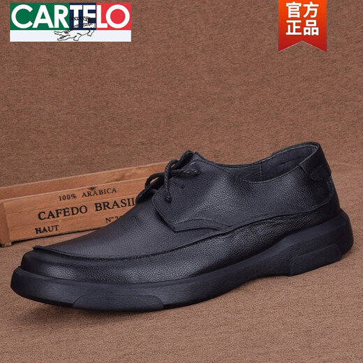 Cartelo Fashion Klassiker Zehenschicht Cowide Business Casual Herren-Lederschuhe echte Leder Dicke Sohle weiche Leder Europäische und amerikanische Herrenschuhe Schwarz 3899 40