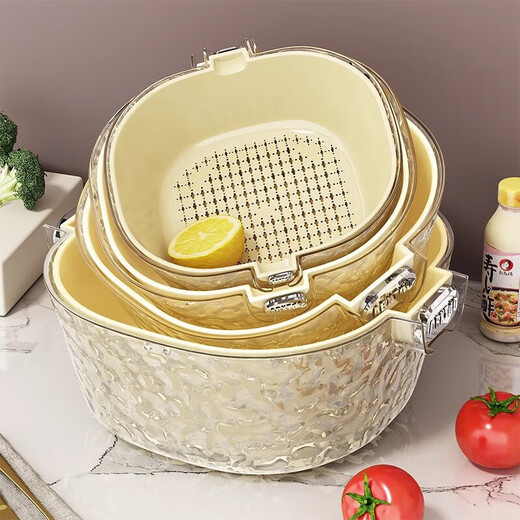 MUYA double-layer drain basket kitchen household fruit and vegetable washing artifact vegetable basket for washing vegetables glacier pattern vegetable basket and vegetable basin