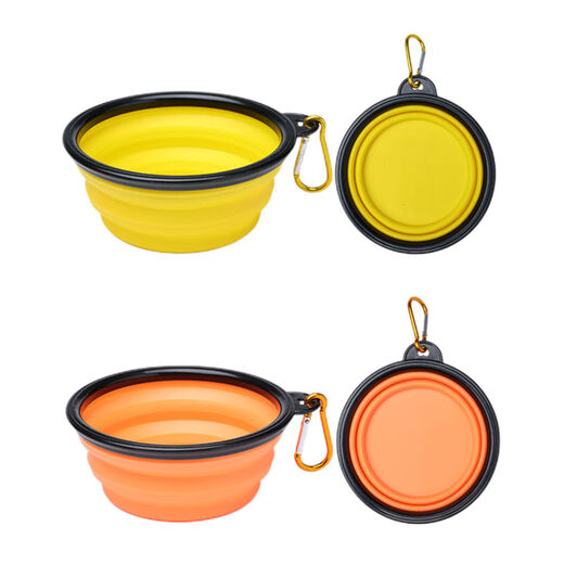 Junkiss Pet Folding Bowl Dog Silicone Dog Bowl Outdoor Travel Portable Drinking Bowl Cat Food Bowl Yellow + Orange 2 Pack Small Dogs (350ML)