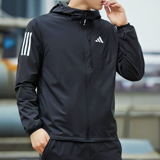 Adidas jacket men's 2025 summer new sportswear running fitness training woven hooded jacket casual top IN1483 black M