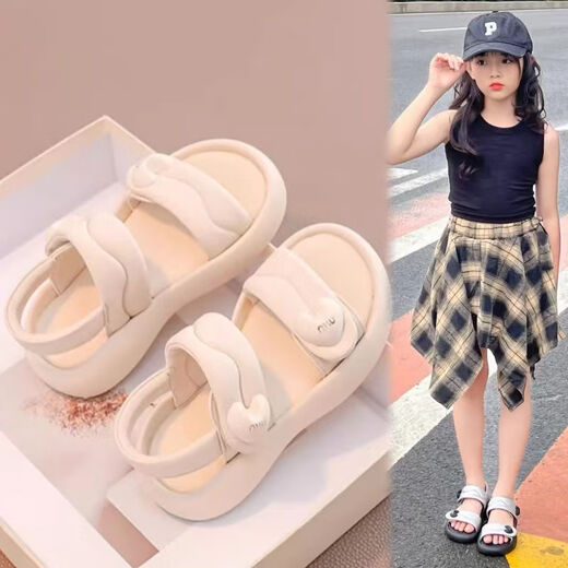 Han Dou Xiong Children's Princess Sandals 2025 New Summer Student Girls Baby Soft Soled Fashionable Middle-aged Girls Beach Sandals Silver Upgraded Model 34 Size Inner Length Approximately 20.9cm