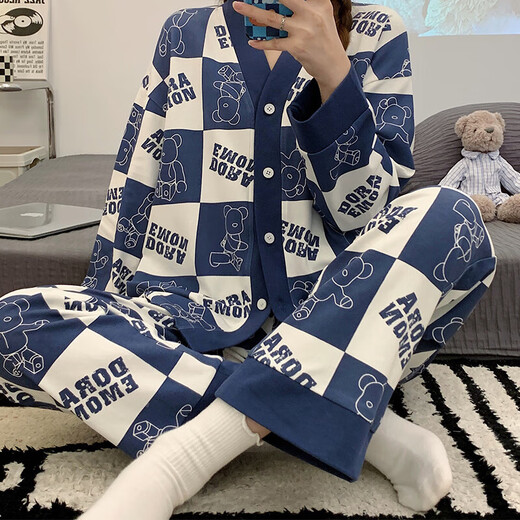睡衣女款春秋季纯棉长袖和服学生大码套装夏天冬开衫家居 ZW1289 L (建议95115斤)