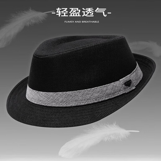 KFEI light luxury travel and vacation top hat casual style British gentleman hat men's summer linen retro large size jazz hat black M size (54-56cm)