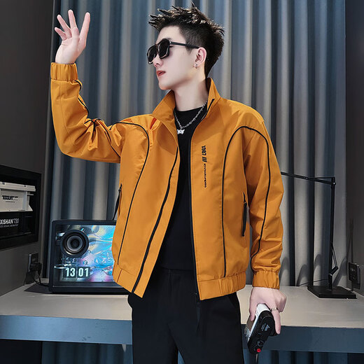 Jason's high-end thickened jacket men's spring, autumn and winter trendy brand handsome plus velvet jacket men's casual top 2025 new A343-JK204 orange (regular style) XL (125-145Jin Jin equals 0.5 kg)
