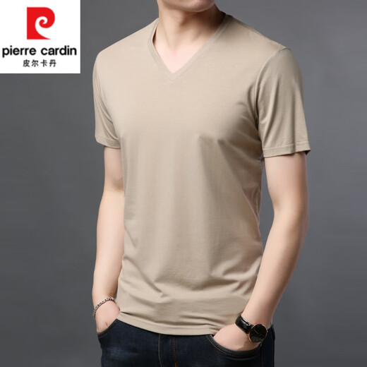 Pierre Cardin Sommer Neue Herren kurzärmelige T-Shirt Modal MODAL FOLOR COLOR V-CHECK ICE SEIM Dünne mittlere und junge lässige Baumwollt-Shirt Top 9902 Grau M 170