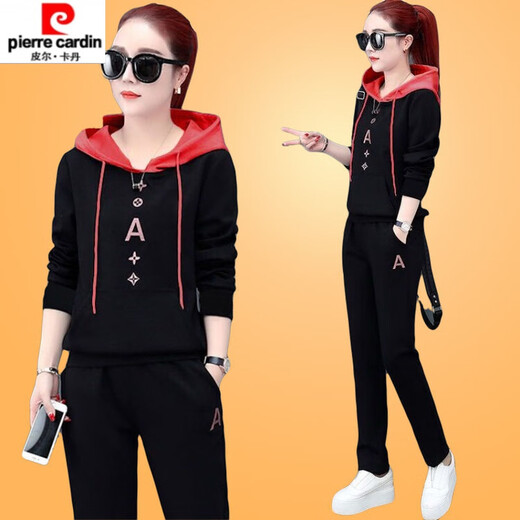 Erster Trail Casual Anzug für Frauen 2025 Neue Mode Korean große Größe gestickt lose Sweatshirt Zwei 686 Black M Empfohlen 75-90jin [Jin entspricht 0,5 kg]