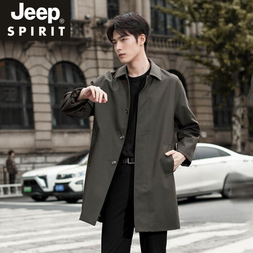 JEEP SPIRIT风衣男中长款外套2025新款春秋季过膝克苏鲁文职行政商务休闲大衣 黑色 M 100-120斤