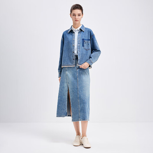 Navikel Italian dinghy women's loose commuter denim long-sleeved shirt shirt jacket 2313005504 Blue XL