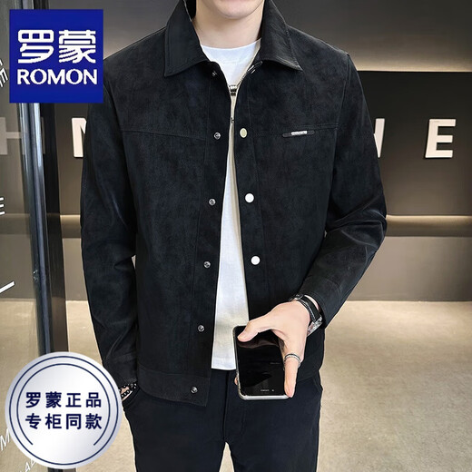 ROMON Jacket Men's Autumn and Winter Plus Velvet Handsome Trendy Lapel Suede Spring Top Men's Jacket Coffee Color Plus Velvet 2XL 140-155Jin Jin is equal to 0.5 kg