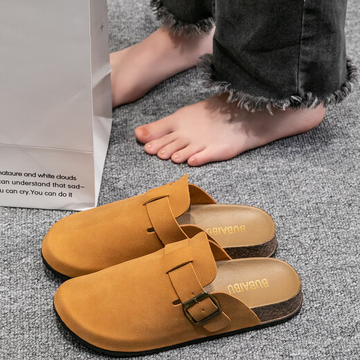 她享包头勃肯鞋女仿真皮外穿百搭女半拖一脚蹬 TQ671 杏色 40/41
