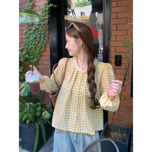 Moyiya (Moyiya) [826 personnes Collection] Sweet Plaid Lace Lace Round Coud Plaid Plaid Long à manches pour femmes Spring New Style Black [peut être porté pendant toutes les saisons] Recommandé 116-125 Jin [Jin équivaut à 0,5 kg] xl