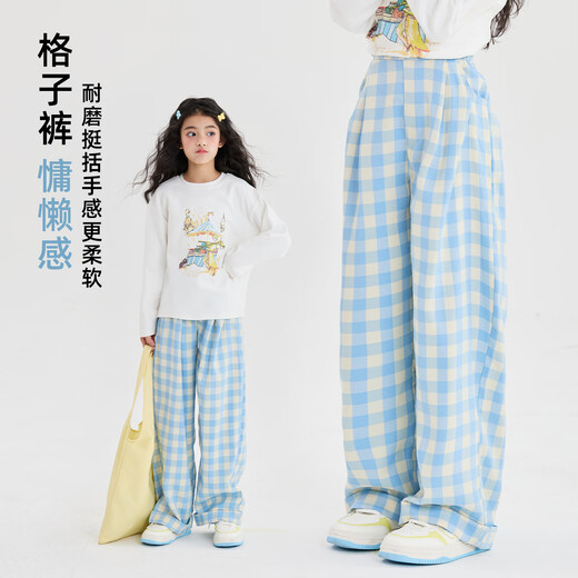 艾卡诺 I.KARNOW女童阔腿裤夏秋季2025新款女大童装洋气蓝色格子裤儿童休闲直筒裤 15266蓝色+15270蓝色 120