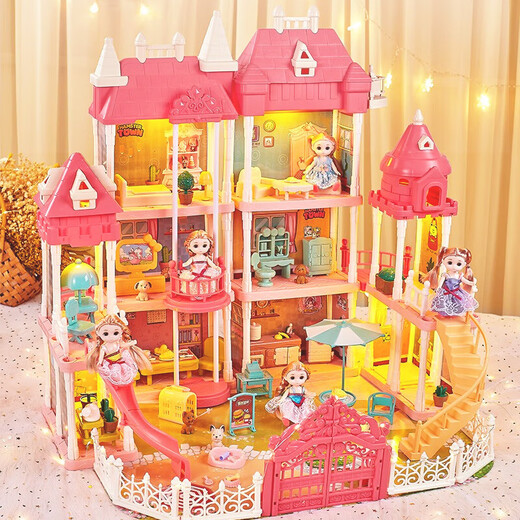 Yunya Kinderspielzeug Mädchen spielen Haus Haus Set Princess Castle Doll Haus Puppe Haus kleines Mädchen Geburtstag Geschenk Super großes dreistöckige Villa-4-Babys + LED Lights