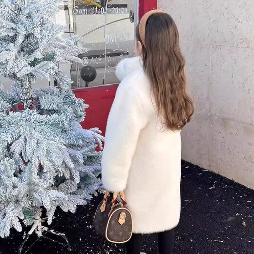 
Yuanyouling 2024 girls' winter clothing imitation mink coat warm winter clothing thickened fur integrated fur coat off white mink long sweater match 120