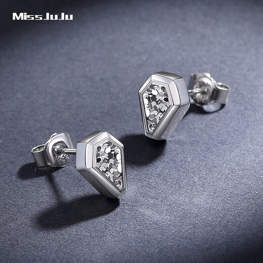 Miss JuJu pt950 platinum earrings for men platinum natal year snake year zodiac men's trendy fashion geometric snake earrings single 1.5-1.7g - no certificate