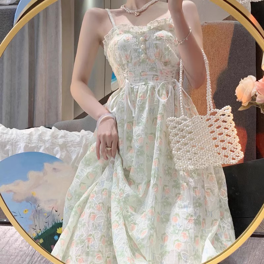 凡小如碎花吊带连衣裙女高级感套装两件套春夏法式中长款温柔风气质女装 开衫+吊带裙两件套 L 【建议105-115斤】
