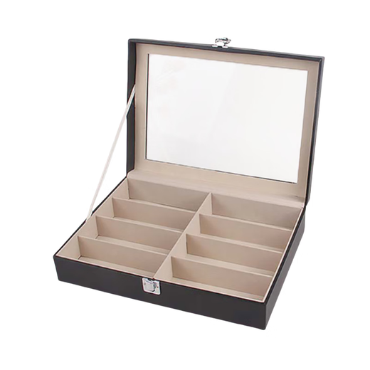 
mark story retro black leather 8 grid glasses storage box large capacity glasses collection box sunglasses sunglasses display box 8 grid black leather glasses storage box