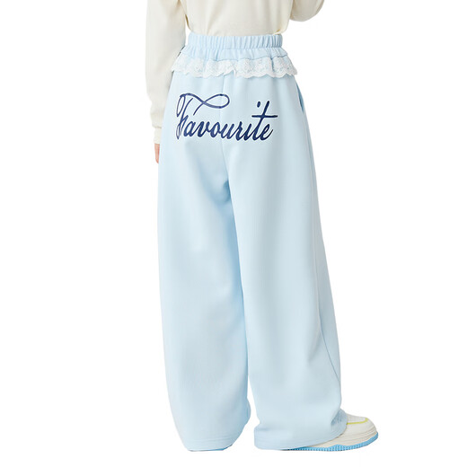 
OVE Girls' Wide Legs Spring and Autumn 2025 New Children's Lace Spliced ​​Casual Sleeve Pants Large Children's Ballet Style Straight Pants Two-Pack [15279 Blue +15279 Gray] 110 110cm