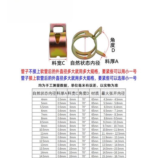 Xiaocai Q673 elastischer Klemme Stahlgürtel Reifen Feder Feder Stahl Klemme Handklemmschlauch Wasserrohr Rohrrohrschlauch Mangan Stahl Klemme D8 (10 Stücke)