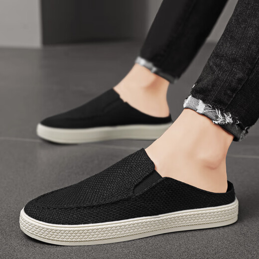 DKCCI Canvas Schuhe Männer sommer atmungsfreie lässige faule Menschen Pedal halbe Hausschuhe Männer alte Peking Tausendschicht Sohle Stoffschuhe Männer schwarz 42