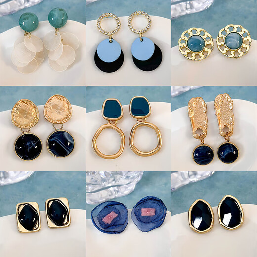 
Buckle Blue Earrings Literary Fresh Haze Blue Flowers Geometric Versatile Earrings Earrings Sweet Jewelry Women 2# 14082C
