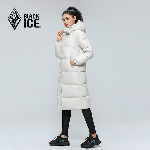 Black Ice Clearance Autumn and Winter Women's Knee-length Duck Down Hooded Lightweight Warm Windproof Down Jacket FAF8961 Off-White M