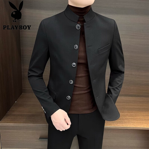 Playboy (PLAYBOY) New Chinese style national style men's tunic casual suit stand collar suit jacket men's 2025 new high-end single suit 4234# gray suit---with shipping insurance 2XL 130-145Jin Jin equals 0.5 kg