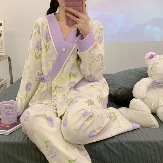 Les femmes enceintes allaitent les vêtements de confinement printemps et automne chinois lacets minces post-partum femmes allaitements pyjamas d'été kimono xxe838 l code (recommandé 85-115 Jin [Jin est égal à 0,5 kg]))