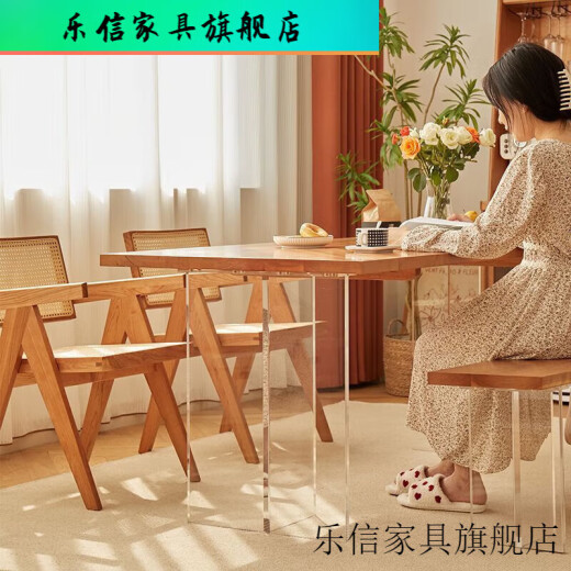 虞萌馨迪亚克力悬浮餐桌家用樱桃木日式纯实木大板桌长方形简约橡木桌子 白蜡木14083d05cm