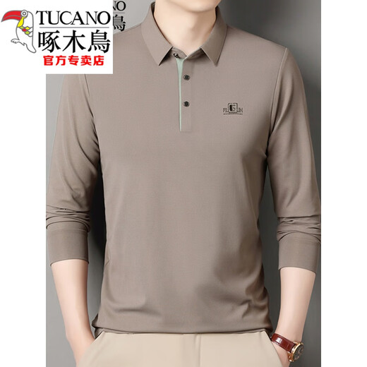 Holzspecker (Tucano) Langarmed T-Shirt für Herrenfrührungen und Herbst Dünn mit mittlerem Alter reinen Baumwoll-Revers-T-Shirt Top Basis Polo-Hemd Neue Produkt 6625 Bohnengrün L 170 Vorschläge 115-135jin [Jin gleich 0,5 kg]