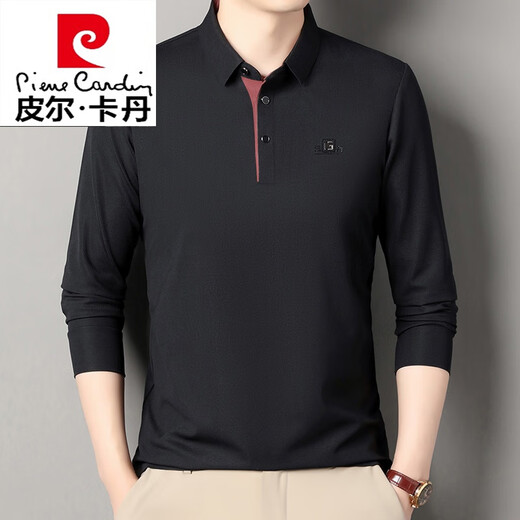 Pierre Cardin Langarmed T-Shirt für Männer Festkörperfeder und Herbst Dünn mit mittlerem Alter reinen Baumwoll-Revers-T-Shirt Top Basis Polo-Hemd 6625 Bohnengrün XL 175 Vorschläge 135-150jin [Jin gleich 0,5 kg]