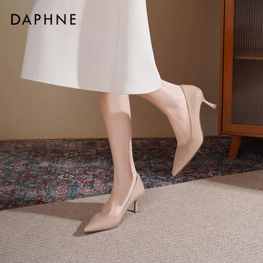 Daphne nude high heels for women 2025 autumn hot commuter women's shoes temperament pointed toe slim heels single shoes for women workplace leather shoes for women naked skin color [heel height 6cm] 36