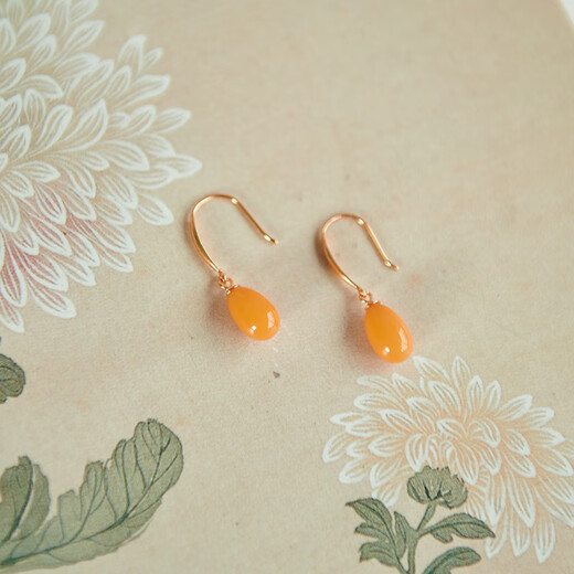 Jinhuang JENVORL Beeswax Earrings Water Drop Type Natural Yellow Amber Ear Hooks Retro Earrings New Chinese Style Earrings Sterling Silver Earrings Moon Honey Pair of Earrings Shop Owner