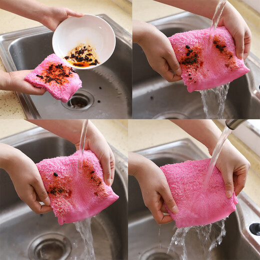 Oil-removing dish towel, wood fiber dishcloth, oil-removing rag, thickened sponge scouring pad, oil-removing 5-pack, random colors