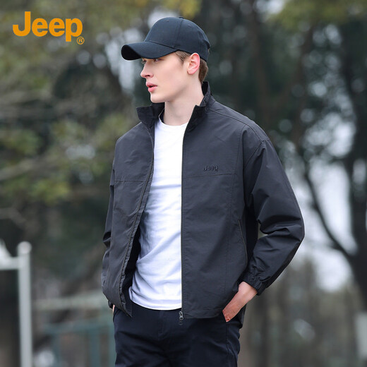 JEEP吉普男士外套时尚潮流百搭立领户外休闲运动夹克男 黑色 XL 