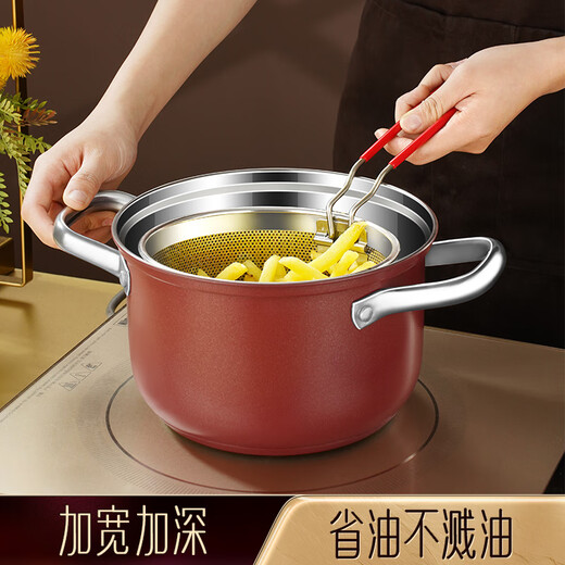Shining Premium Fryer Household Small Fryer Small Deep Pot Fryer Stainless Steel Tempura Frying Skewers Pot with Filter Gas Small Fryer with Filter 18cm