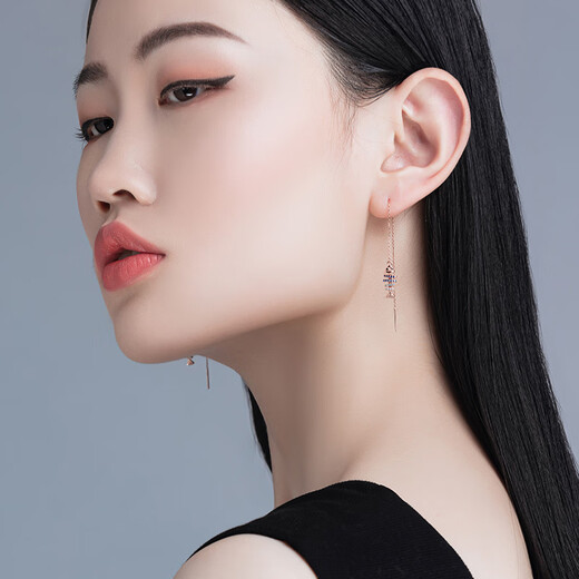 Old temple fire color silver earrings s925 silver inlaid zircon women's ear wire cute cartoon fashion gift for girls on Valentine's Day s925 silver color fish ear wire